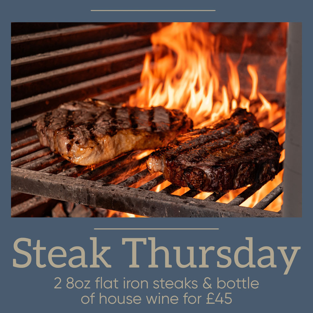 Steak Thursday at The Britannia Oswaldtwistle - two 8oz flat iron steaks and a bottle of house wine for £45